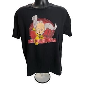 One Punch Man Black Anime T-Shirt - Saitama Flying Punch Circle Over Logo